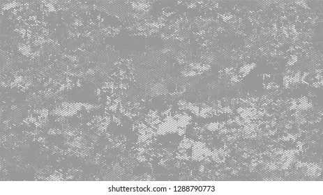 Halftone Grunge Dotted Rough Stripes Texture. Cartoon Retro Vector Pattern. Splatter Style Texture. White and Gray Noise Fashion Print Design Pattern.