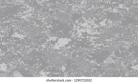 Halftone Grunge Dotted Rough Stripes Texture. Rough Grungy Pattern Design. Polka Dots Style Texture. White and Gray Broken, Spotted Print Design Pattern.