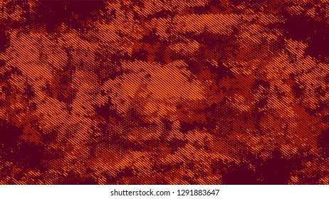 Halftone Grunge Dotted Rough Stripes Texture. Cartoon Vintage Pattern. Scatter Style Texture. Orange and Brown Broken, Spotted Print Design Background.