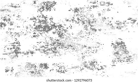 Halftone Grunge Dotted Rough Stripes Texture. Distressed Grungy Pattern Design. Splatter Style Texture. Black and White Broken, Spotted Print Design Pattern.