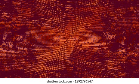 Halftone Grunge Dotted Rough Stripes Texture. Vintage Dirty Dotted Pattern. Faded Dyed Style Texture. Orange and Brown Broken, Spotted Print Design Pattern.