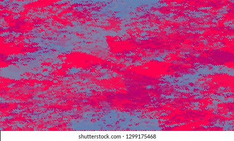 Halftone Grunge Dotted Rough Stripes Texture. Cartoon Retro Vector Pattern. Polka Dots Style Texture. Turquoise and Red Noise Fashion Print Design Pattern.