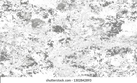 Halftone Grunge Dotted Rough Stripes Texture. Cartoon Retro Vector Pattern. Polka Dots Style Texture. Black and White Broken, Spotted Print Design Background.