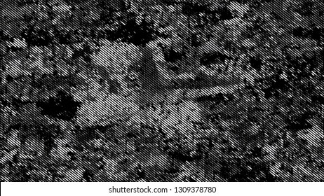 Halftone Grunge Dotted Rough Stripes Texture. Cartoon Vintage Pattern. Splatter Style Texture. Black and White Broken, Spotted Print Design Pattern.
