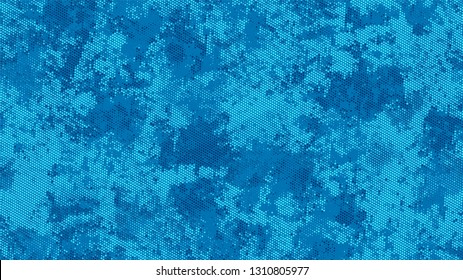 Halftone Grunge Dotted Rough Stripes Texture. Cartoon Retro Vector Pattern. Splatter Style Texture. Blue Monochrome Print Design Pattern.