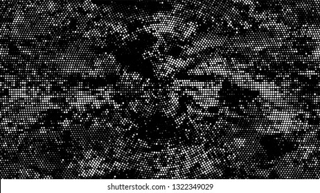 Halftone Grunge Dotted Rough Stripes Texture. Retro Spotted Pattern. Dirty Weathered Style Texture. Black and White Broken, Spotted Print Design Background.