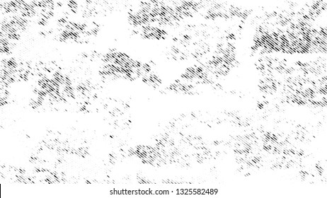 Halftone Grunge Dotted Rough Stripes Texture. Cartoon Cracked Noisy Surface Pattern Design. Faded Dyed Style Texture. Black and White Noise Fashion Print Design Background.
