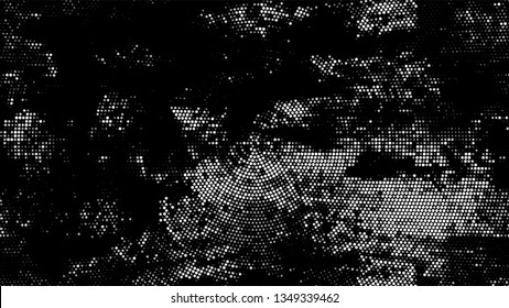 Halftone Grunge Dotted Rough Stripes Texture. Vintage Dirty Dotted Pattern. Polka Dots Style Texture. Black and White Broken, Spotted Print Design Pattern.