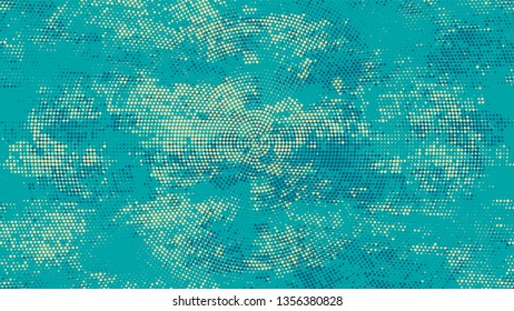 Halftone Grunge Dotted Rough Stripes Texture. Distressed Grungy Pattern Design. Polka Dots Style Texture. Turquoise and Beige Monochrome Print Design Background.