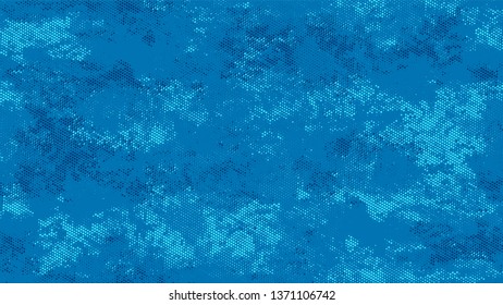 Halftone Grunge Dotted Rough Stripes Texture. Cartoon Cracked Noisy Surface Pattern Design. Dirty Weathered Style Texture. Blue Monochrome Print Design Pattern.