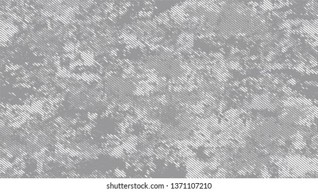 Halftone Grunge Dotted Rough Stripes Texture. Distressed Grungy Pattern Design. Overlay Grainy Style Texture. White and Gray Noise Fashion Print Design Background.