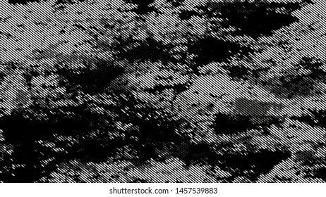Halftone Grunge Dotted Rough Stripes Texture. Cartoon Retro Vector Pattern. Overlay Grainy Style Texture. Black and White Monochrome Print Design Pattern.