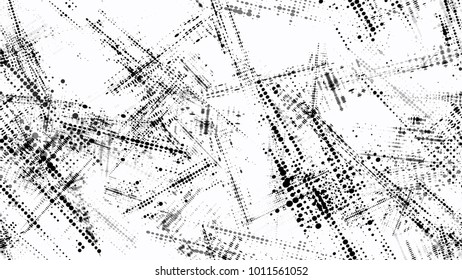Halftone Grunge Dotted Strokes and Stripes Texture. Vintage Dirty Dotted Seamless Pattern. Splatter Style Texture. Noise Fashion Print Design Pattern.