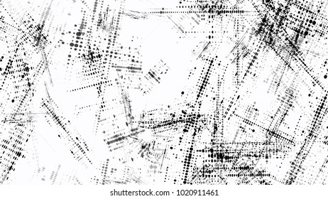 Halftone Grunge Dotted Strokes and Stripes Texture. Rough Grungy Seamless Pattern Design. Polka Dots Style Texture. Grainy Print Design Pattern.