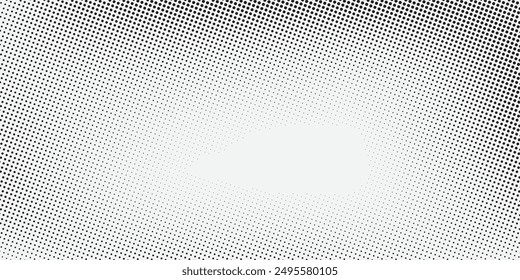 Halftone grunge gradient background. Faded noise grit texture. Black and white sand wallpaper. Retro pixel background. Anime or manga style comic overlay. Vector graphic design textured template