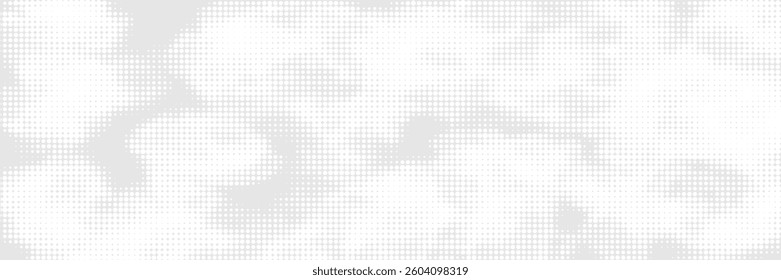 Halftone grunge gradient background. Faded grit noise texture. White and grey sand wallpaper. Retro pixel background. Anime or manga style comic overlay. Vector graphic design textured template
