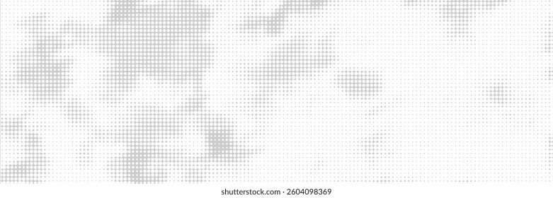 Halftone grunge gradient background. Faded noise grit texture. White and grey sand wallpaper. Retro pixel background. Anime or manga style comic overlay. Vector graphic design textured template
