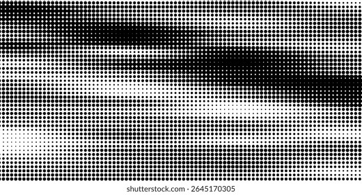 Plano de fundo gradiente de meio-tom. Textura de ruído de grão pontilhado desbotado. Papel de parede de areia raster preto e branco. Plano de fundo de bitmap de pixel retrô. Grunge ponto cobertura de grão. Vetor