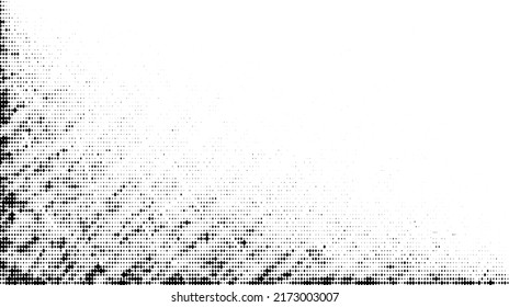 Halftone grunge gradient texture. Comic style pixel background. Pop art faded grainy surface. Speckle and particles vanishing effect. Black pixelated noice backdrop. 