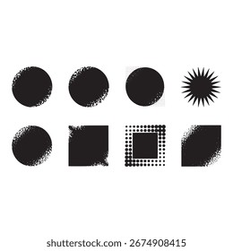 Meio-Tom Grunge Shapes Vetor Set - Círculos, Quadrados, Elementos Gráficos de Intermitência