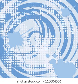 Halftone grunge spiral blue background vector illustration.