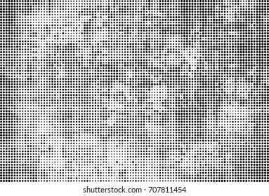 Halftone grunge vector background. Texture ink design element. Black and white abstract spots