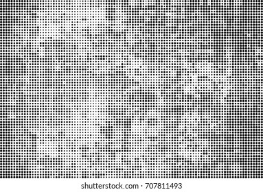 Halftone grunge vector background. Texture ink design element. Black and white abstract spots