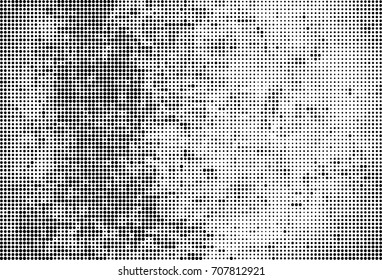 Halftone grunge vector background. Texture ink design element. Black and white abstract spots