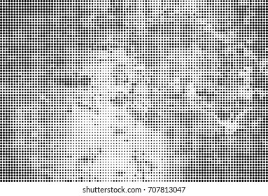 Halftone grunge vector background. Texture ink design element. Black and white abstract spots