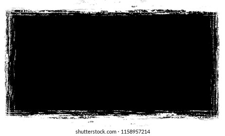 Halftone Grunge Vector Frame with Black and White Texture. Pop Art Scratched Border Design. Frame with Dirty Cracked Wall Texture. Concrete, Chalk Pop Art Design Background.