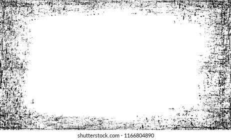 Halftone Grunge Vector Frame with Black and White Texture. Cartoon Cracked Noisy Surface Border. Frame with Overlay Rust Metal Texture. Concrete, Chalk Print Design Shape.