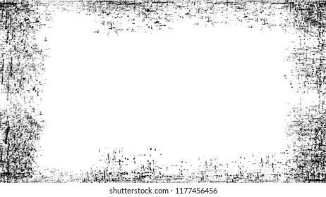 Halftone Grunge Vector Frame with Black and White Texture. Vintage Hand Painted Dirty Border. Frame with Overlay Rust Metal Texture. Concrete, Chalk Banner Design Background.