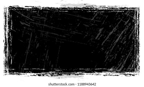 Halftone Grunge Vector Frame with Black and White Texture. Pop Art Scratched Border Design. Frame with Overlay Rust Metal Texture. Sketch Cartoon Banner Design Background.
