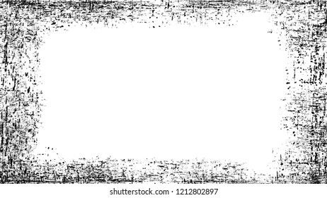 Halftone Grunge Vector Frame with Black and White Texture. Pop Art Scratched Border Design. Frame with Overlay Rust Metal Texture. Plaster, Ink Paint Pop Art Design Background.