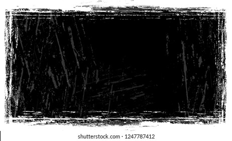 Halftone Grunge Vector Frame with Black and White Texture. Hand Drawn Old Scratched Border. Frame with Faded Dyed Paper Texture. Noise Fashion Pop Art Design Background.