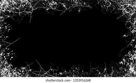 Halftone Grunge Vector Frame with Black and White Texture. Distressed Grungy Border Design. Frame with Overlay Rust Metal Texture. Broken, Rusty Pop Art Design Background.