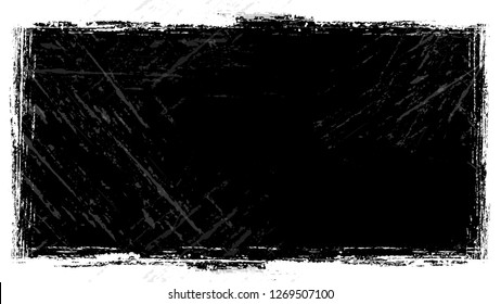 Halftone Grunge Vector Frame with Black and White Texture. Vintage Hand Painted Dirty Border. Frame with Dirty Cracked Wall Texture. Plaster, Ink Paint Pop Art Design Background.