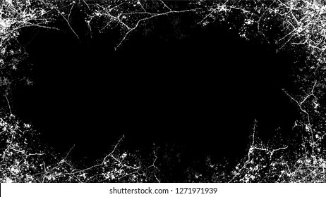 Halftone Grunge Vector Frame with Black and White Texture. Distressed Grungy Border Design. Frame with Dirty Cracked Wall Texture. Sketch Cartoon Print Design Shape.