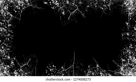 Halftone Grunge Vector Frame with Black and White Texture. Vintage Hand Painted Dirty Border. Frame with Dirty Cracked Wall Texture. Broken, Spotted Pop Art Design Background.