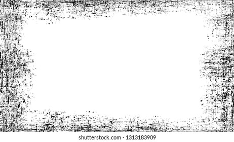 Halftone Grunge Vector Frame with Black and White Texture. Rough Grungy Border Design. Frame with Overlay Rust Metal Texture. Concrete, Chalk Banner Design Background.