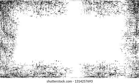 Halftone Grunge Vector Frame with Black and White Texture. Rough Grungy Border Design. Frame with Faded Dyed Paper Texture. Plaster, Ink Paint Art Design Element.