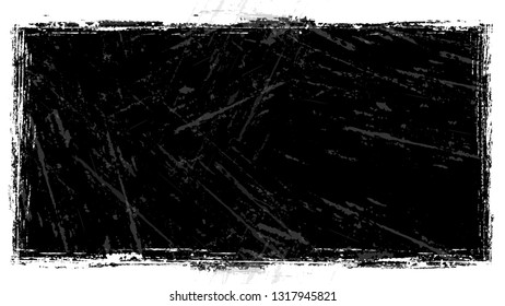 Halftone Grunge Vector Frame with Black and White Texture. Distressed Grungy Border Design. Frame with Watercolor Splatter Style Texture. Broken, Spotted Art Design Element.