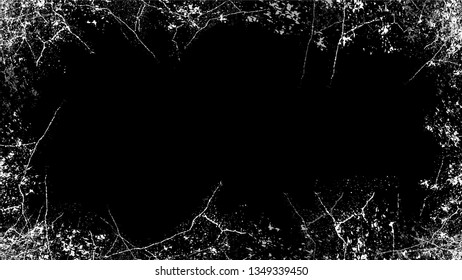 Halftone Grunge Vector Frame with Black and White Texture. Cartoon Cracked Noisy Surface Border. Frame with Overlay Rust Metal Texture. Monochrome Print Design Shape.