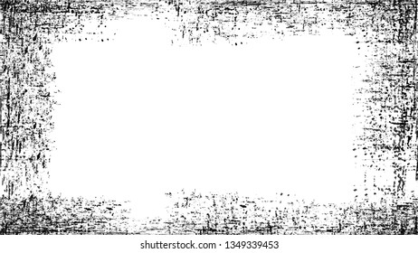 Halftone Grunge Vector Frame with Black and White Texture. Vintage Hand Painted Dirty Border. Frame with Faded Dyed Paper Texture. Broken, Spotted Art Design Element.