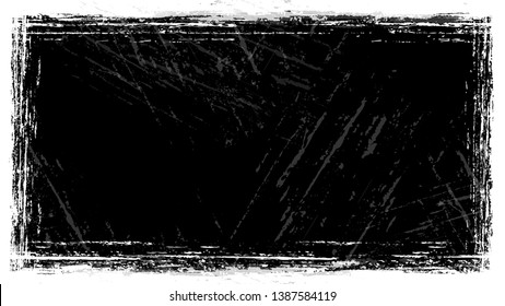 Halftone Grunge Vector Frame with Black and White Texture. Cartoon Cracked Noisy Surface Border. Frame with Watercolor Splatter Style Texture. Concrete, Chalk Art Design Element.