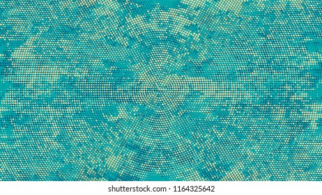Halftone Grunge Vector Pop Art Texture. Retro Spotted Pattern. Faded Dyed Style Texture. Turquoise and Beige Noise Fashion Print Design Background.
