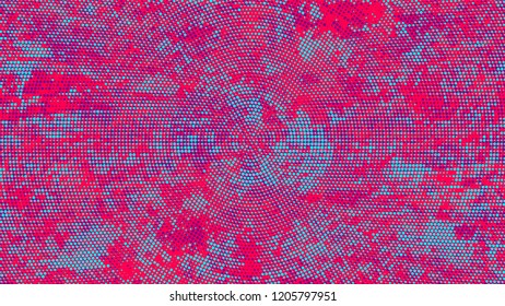 Halftone Grunge Vector Pop Art Texture. Vintage Dirty Dotted Pattern. Faded Dyed Style Texture. Turquoise and Red Monochrome Print Design Background.