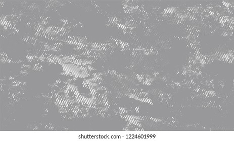 Halftone Grunge Vector Pop Art Texture. Vintage Dirty Dotted Pattern. Polka Dots Style Texture. White and Gray Broken, Spotted Print Design Pattern.