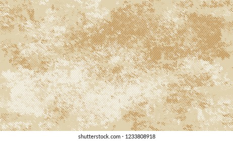 Halftone Grunge Vector Pop Art Texture. Retro Spotted Pattern. Faded Dyed Style Texture. Beige Noise Fashion Print Design Pattern.