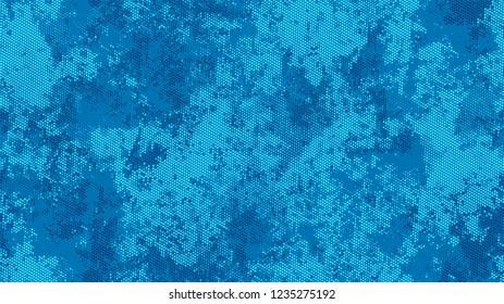 Halftone Grunge Vector Pop Art Texture. Cartoon Vintage Pattern. Splatter Style Texture. Blue Broken, Spotted Print Design Pattern.